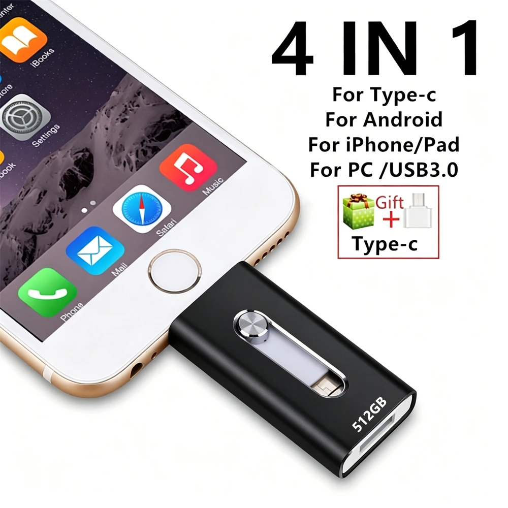 new For iPhone 512GB 3.0 phone Usb Flash Drive 128GB 256GB Metal Otg Type-c mirco Computer Flash Drive High speed photo Sticks
new For iPhone 512GB 3.0 phone Usb Flash Drive 128GB 256GB Metal Otg Type-c mirco Computer Flash Drive High speed photo Sticks