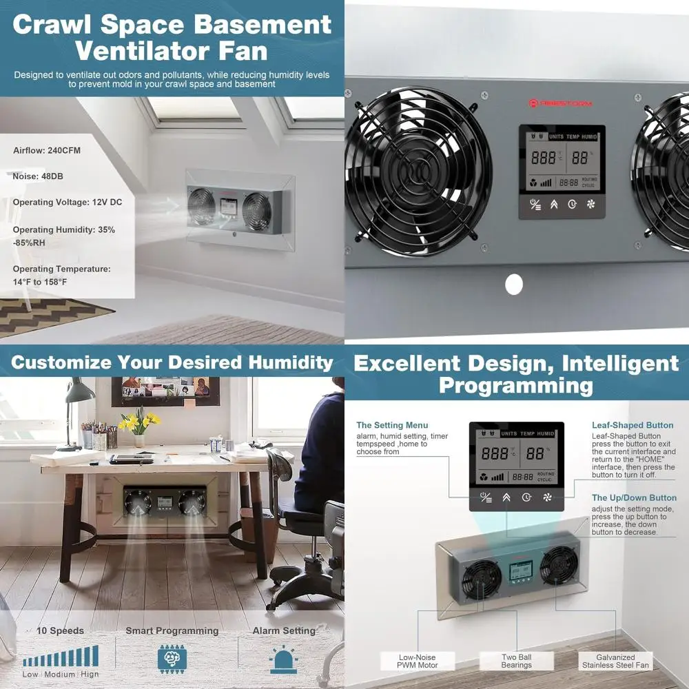 Вентиляционный вентилятор с контролем влаги для ползающих пространств и чертиков, 240 куб. футов в минуту, с гигростатом и контролем температуры
Вентиляционный вентилятор с контролем влаги для ползающих пространств и чертиков, 240 куб. футов в минуту, с гигростатом и контролем температуры