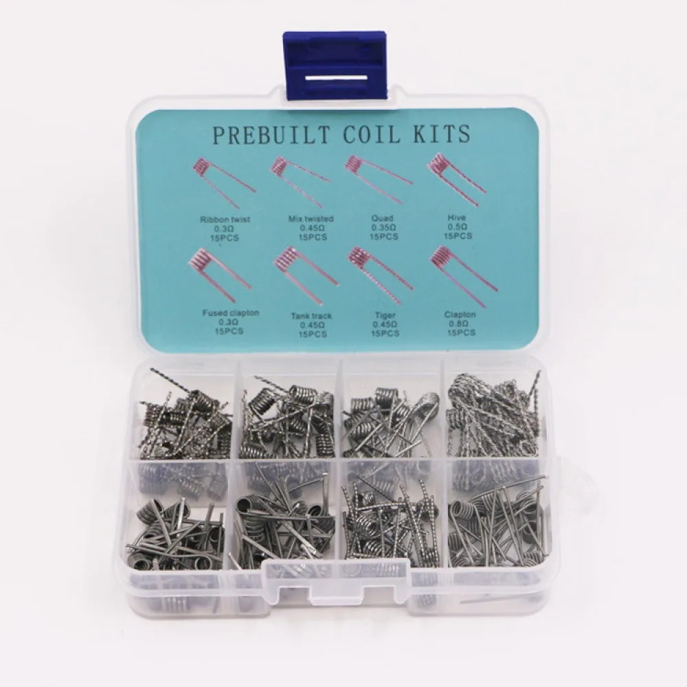 120PCS Prebuilt Coil Kits 0.3Ω 0.45Ω 0.35Ω 0.5Ω 0.8Ω 8 Kinds of Coils 15PCS Each Prebuilt Coil Kits
120PCS Prebuilt Coil Kits 0.3Ω 0.45Ω 0.35Ω 0.5Ω 0.8Ω 8 Kinds of Coils 15PCS Each Prebuilt Coil Kits