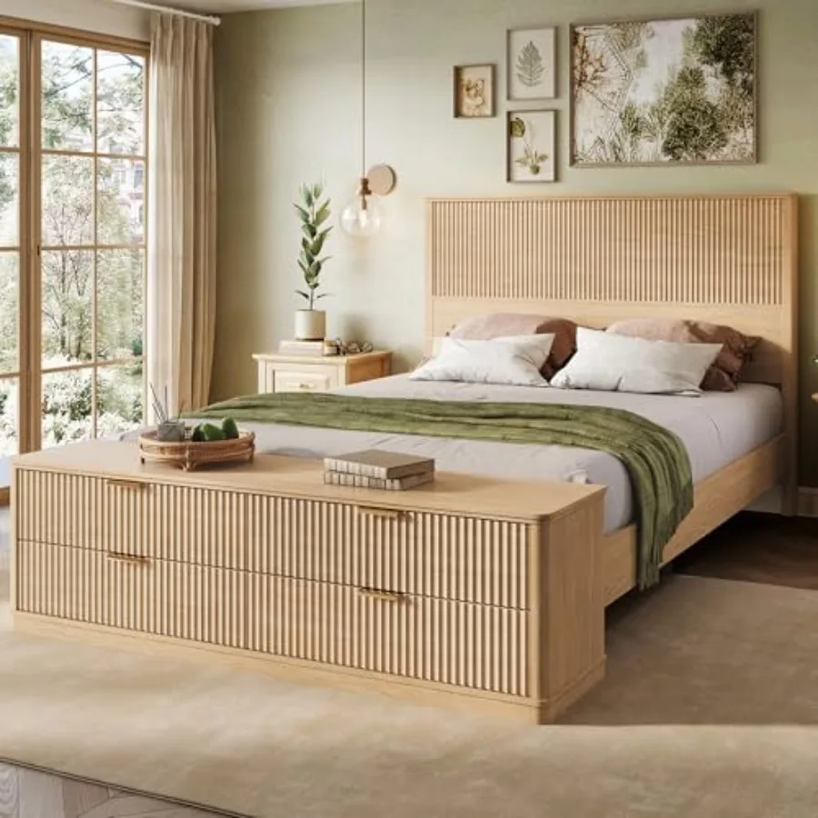 Storage Bed Frame Queen Bedframe with Drawers, Tall Bed Frame Queen-Size with Headboard and Footboard Bench, Fluted Boho Bed Fr
Storage Bed Frame Queen Bedframe with Drawers, Tall Bed Frame Queen-Size with Headboard and Footboard Bench, Fluted Boho Bed Fr