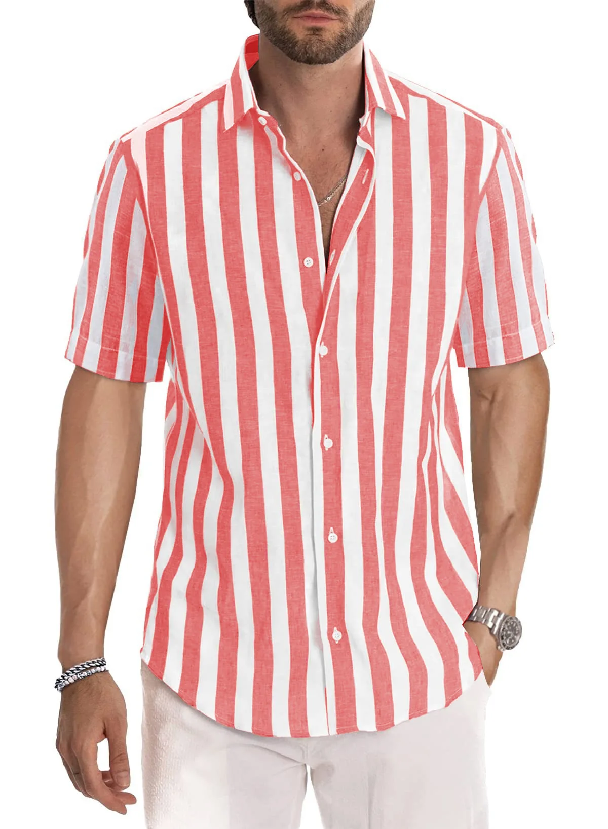2024 Summer Fashion Striped short-sleeved Shirt Men's casual beach lapel short-sleeved top
2024 Summer Fashion Striped short-sleeved Shirt Men's casual beach lapel short-sleeved top