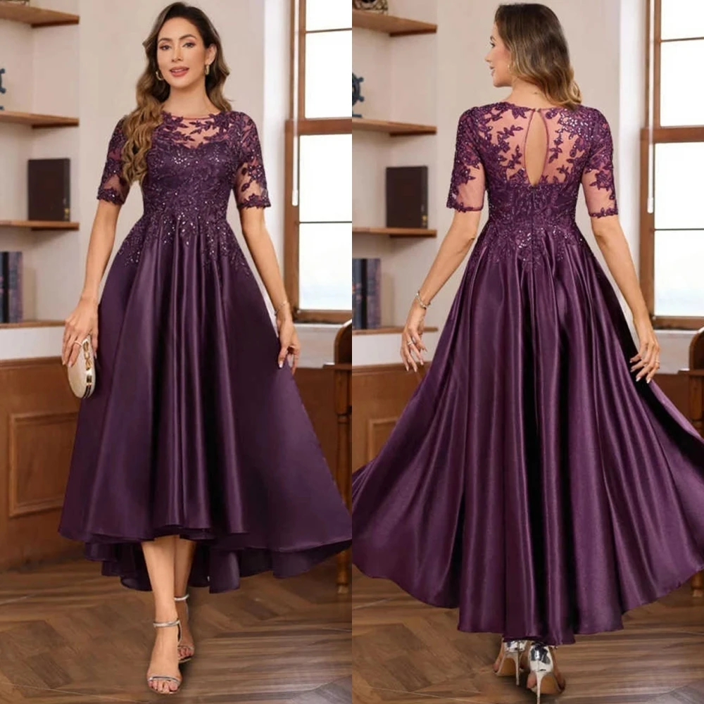 Customized Formal Purple Satin Evening Dress Formal O-Neck Short Sleeves Party Dresses Delicate A-Line Sequined Homecoming Dress
Customized Formal Purple Satin Evening Dress Formal O-Neck Short Sleeves Party Dresses Delicate A-Line Sequined Homecoming Dress