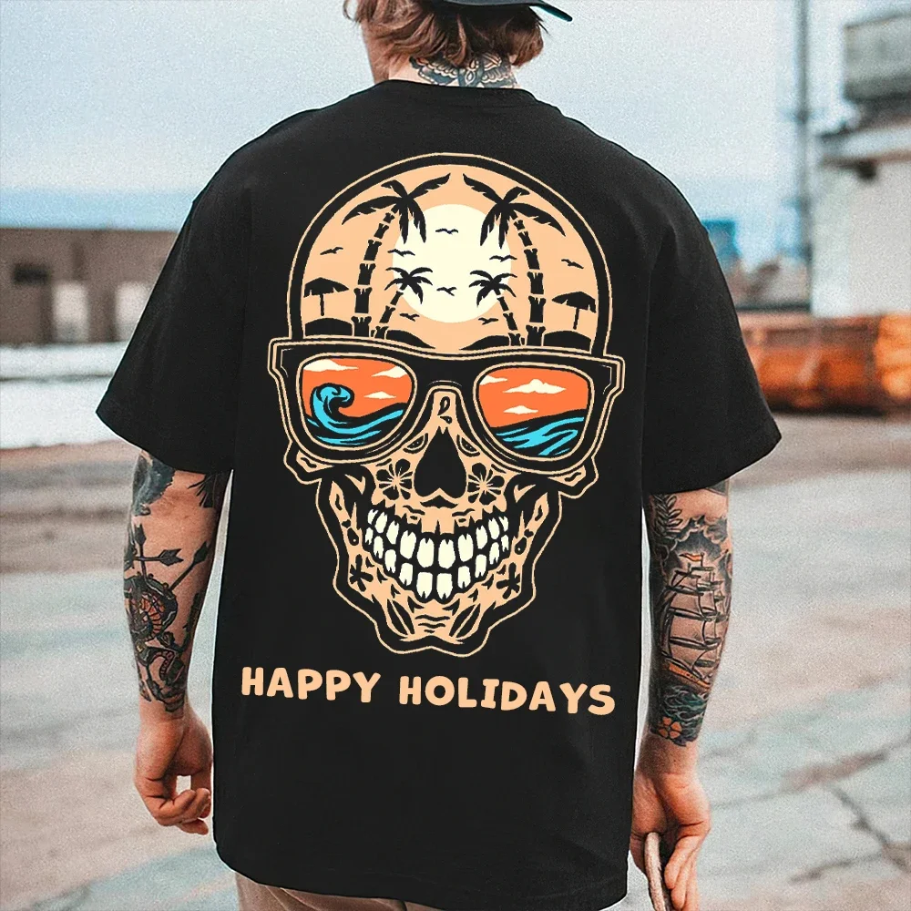 Summer men's hip-hop retro Harajuku T-shirt, fashionable skull pattern casual short-sleeved top
Summer men's hip-hop retro Harajuku T-shirt, fashionable skull pattern casual short-sleeved top