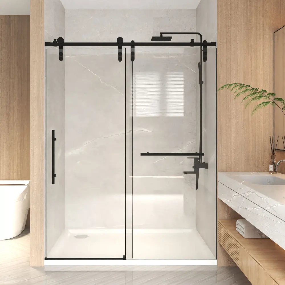 56-60" x 76" H Frameless Sliding Shower Door, 5/16" (8mm) Clear Tempered Glass, Stainless Steel Frame,Matte Black
56-60" x 76" H Frameless Sliding Shower Door, 5/16" (8mm) Clear Tempered Glass, Stainless Steel Frame,Matte Black