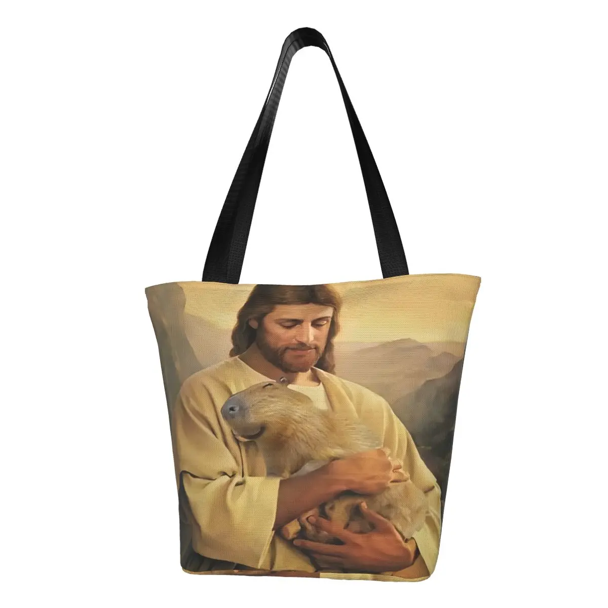 Custom Jesus And Capybara Shopping Bag Women Shoulder Canvas Reusable Tote Bag Durable Groceries Shopper Bags
Custom Jesus And Capybara Shopping Bag Women Shoulder Canvas Reusable Tote Bag Durable Groceries Shopper Bags