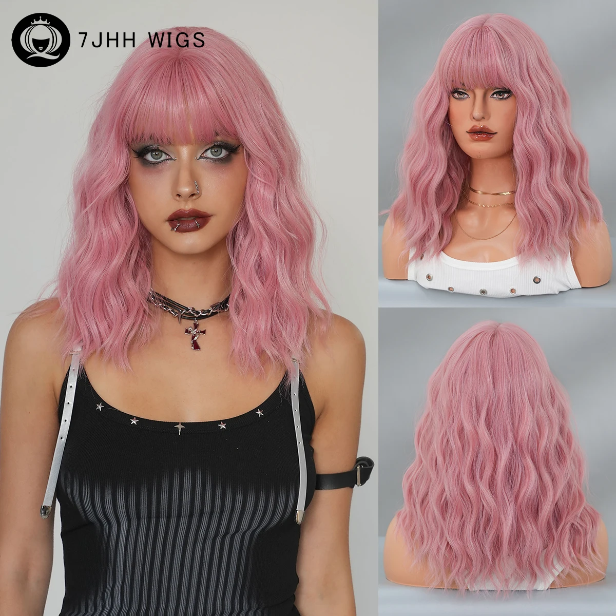 7JHH WIGS Shoulder Length Water Wave Pink Wig for Women Synthetic Heat-Resistant Modest Fashion Wear and Go Wigs with Neat Bangs
7JHH WIGS Shoulder Length Water Wave Pink Wig for Women Synthetic Heat-Resistant Modest Fashion Wear and Go Wigs with Neat Bangs