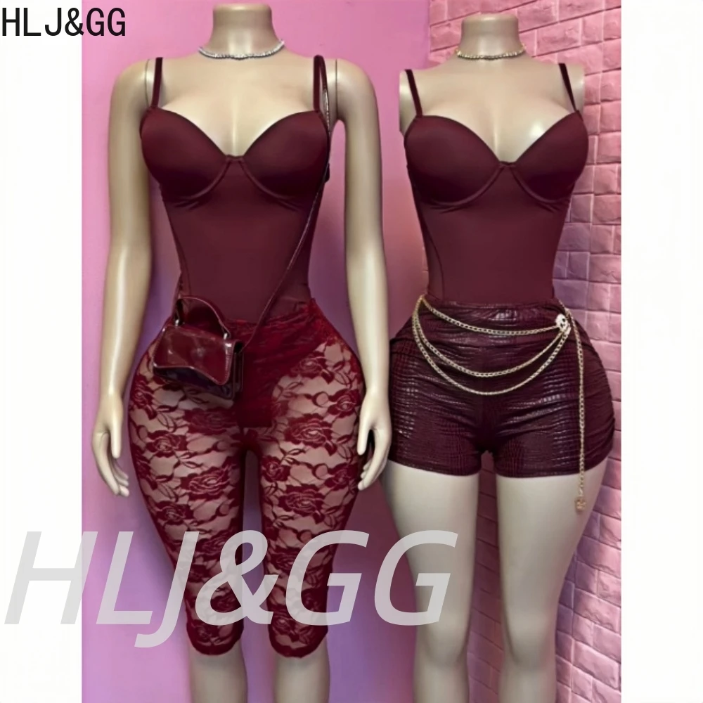 HLJ&GG Wine Red Sexy Deep V Bodycon Spaghetti Strap Bodysuits Two Piece Sets Women Sleeveless Top And Shorts Outfits Streetwear
HLJ&GG Wine Red Sexy Deep V Bodycon Spaghetti Strap Bodysuits Two Piece Sets Women Sleeveless Top And Shorts Outfits Streetwear