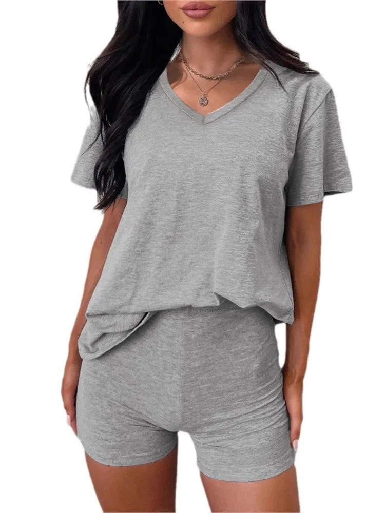 Fashion Women Set V Neck Short Sleeve T Shirt Sport Shorts Outfits 2025 Summer Simple Casual Vacation Jogging 2 Piece Set Female
Fashion Women Set V Neck Short Sleeve T Shirt Sport Shorts Outfits 2025 Summer Simple Casual Vacation Jogging 2 Piece Set Female