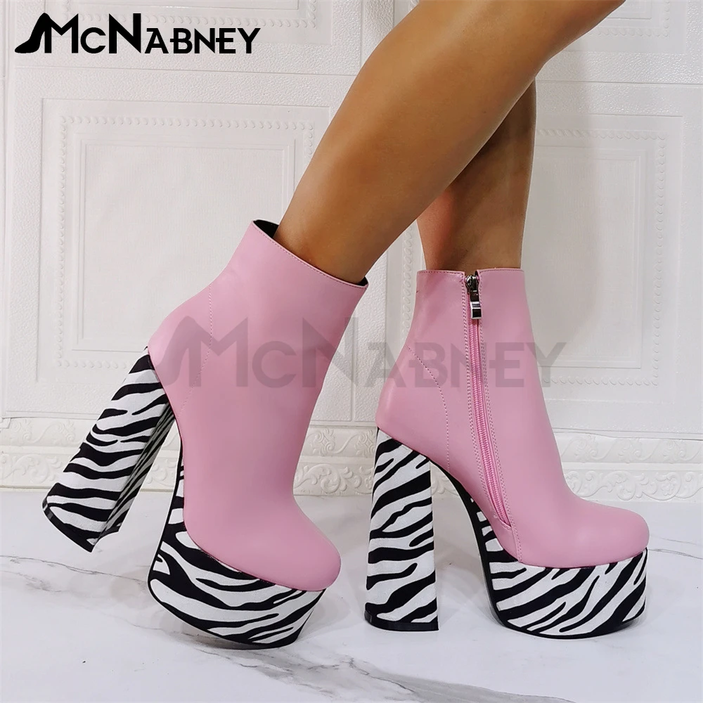 Solid Color Pink Ankle Boots Super High Platform Modern Boots Pink Chunky Heel Boots Zebra Texture High Heels Boots for Women
Solid Color Pink Ankle Boots Super High Platform Modern Boots Pink Chunky Heel Boots Zebra Texture High Heels Boots for Women