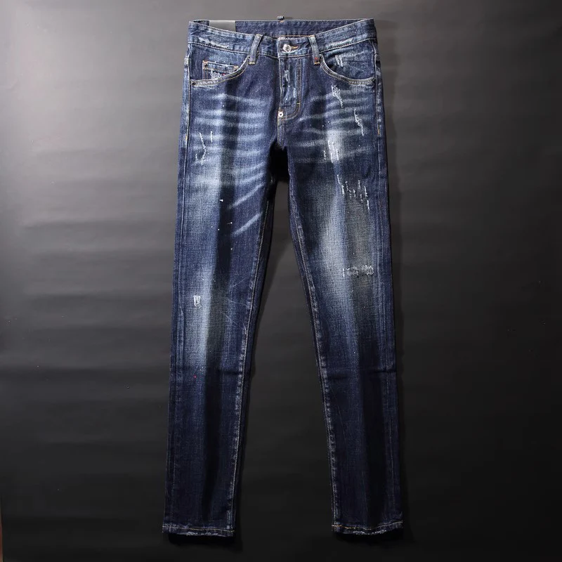 Fashion Designer Men Jeans High Quality Vintage Blue Stretch Slim Fit Retro Painted Ripped Jeans Men Brand Denim Pants Hombre
Fashion Designer Men Jeans High Quality Vintage Blue Stretch Slim Fit Retro Painted Ripped Jeans Men Brand Denim Pants Hombre