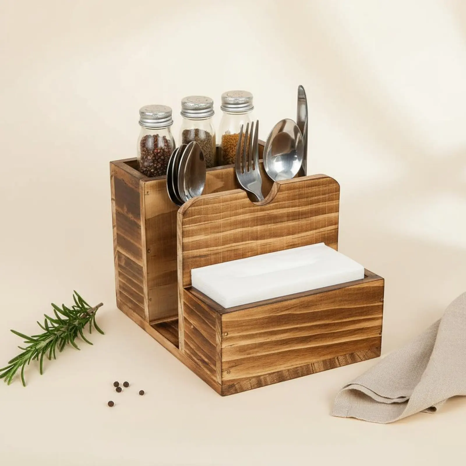 Farmhouse Condiment Holder Sturdy Fir Wood Wooden Utensil and Napkin Holder Rustic Countertop Cutlery Organizer for Restaurant
Farmhouse Condiment Holder Sturdy Fir Wood Wooden Utensil and Napkin Holder Rustic Countertop Cutlery Organizer for Restaurant