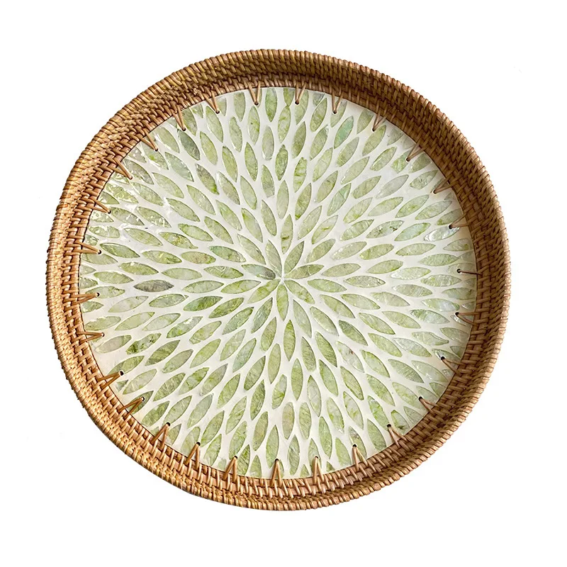 Handmade rattan shells Color storage Round home living room Light luxury picnic Fruit basket Candy restaurant Premium tray
Handmade rattan shells Color storage Round home living room Light luxury picnic Fruit basket Candy restaurant Premium tray