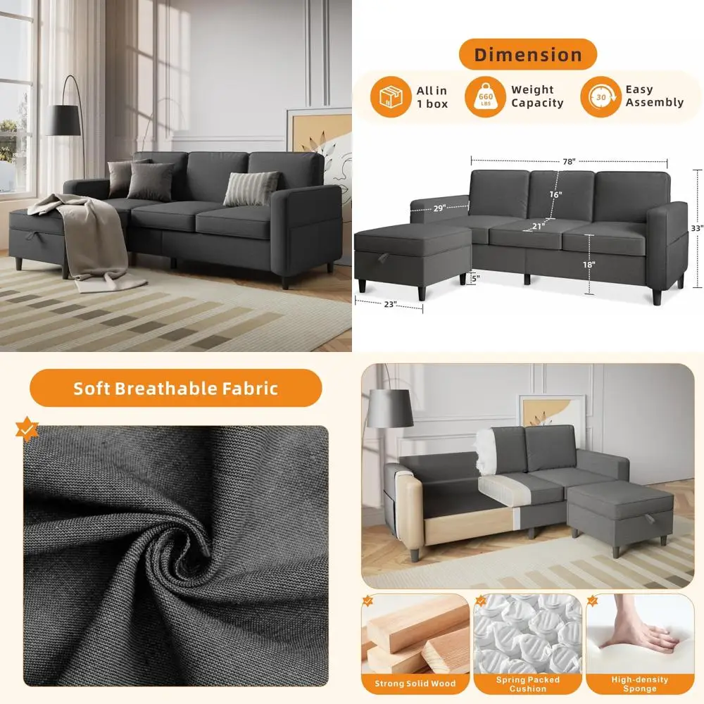 "78 inch dark grey 3-seat l-shaped sofa with storage ottoman and modern linen convertible section"
"78 inch dark grey 3-seat l-shaped sofa with storage ottoman and modern linen convertible section"