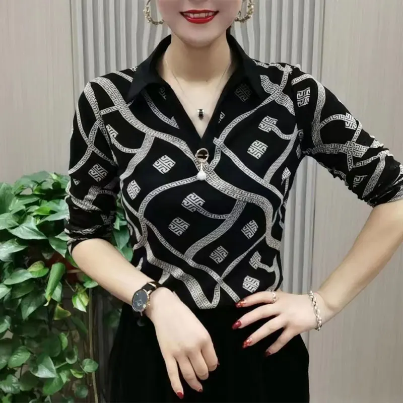 Commute Printed Fashion Polo-Neck Blouse Chic Pearl Three-dimensional Decoration Spring Autumn New Korean Women's Clothing Shirt
Commute Printed Fashion Polo-Neck Blouse Chic Pearl Three-dimensional Decoration Spring Autumn New Korean Women's Clothing Shirt