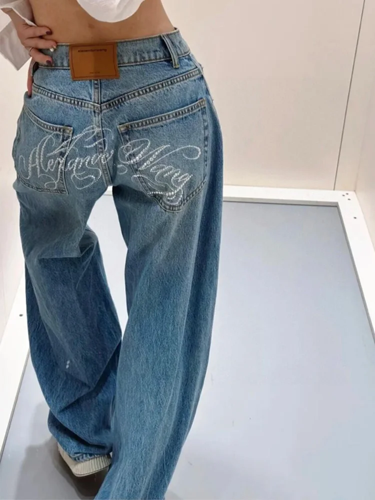 Spliced Straight Vintage Y2k Letter Rhinestone Blue Jeans For Women Design Distressed Basics Chic Distressed Oversized Fashion
Spliced Straight Vintage Y2k Letter Rhinestone Blue Jeans For Women Design Distressed Basics Chic Distressed Oversized Fashion
