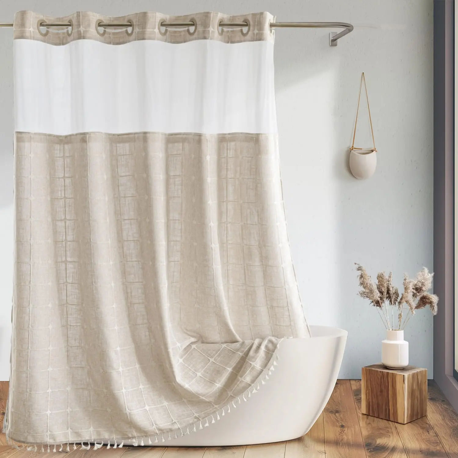 Extra Long Fabric Shower Curtain with Snap-in Liner, No Hooks Needed, Tassels, Water Repellent, Machine Washable, 71x98 Inch
Extra Long Fabric Shower Curtain with Snap-in Liner, No Hooks Needed, Tassels, Water Repellent, Machine Washable, 71x98 Inch