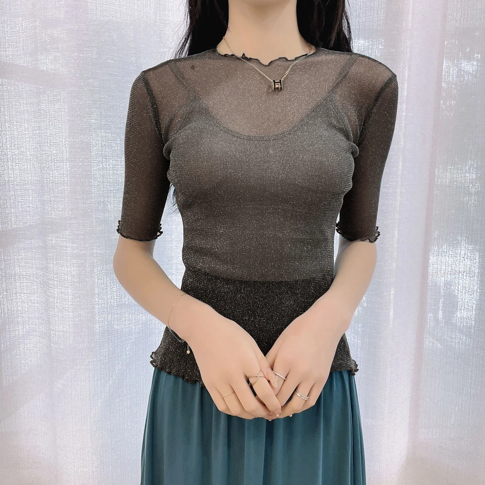 Women S-2XL Transparent Short Sleeve T Shirt Black White Grey Pink Red O Neck Long Sleeve Blouse Female Ladies Silver Shiny Top
Women S-2XL Transparent Short Sleeve T Shirt Black White Grey Pink Red O Neck Long Sleeve Blouse Female Ladies Silver Shiny Top