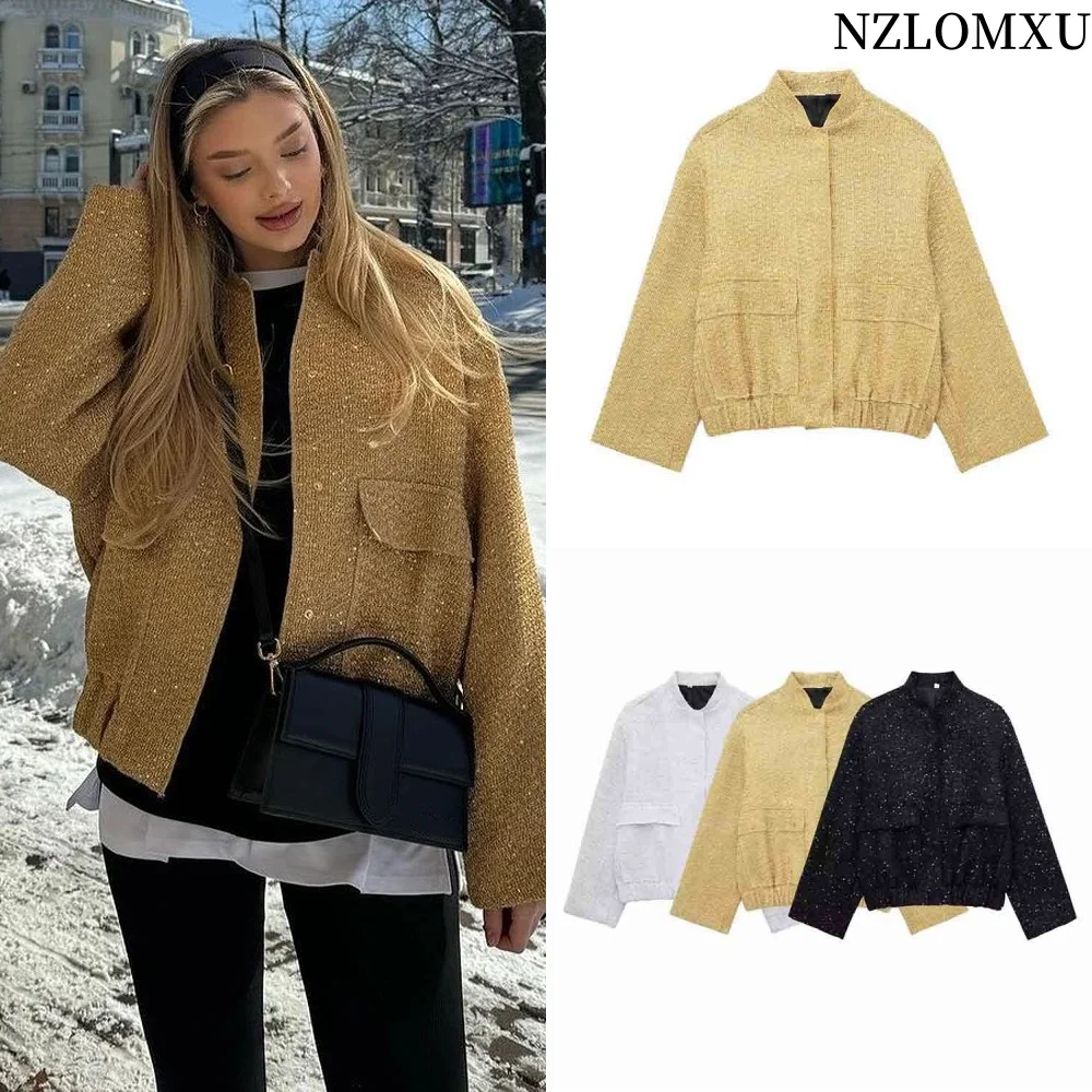 Women Fashion Shiny Jacket Y2k Gold Color Stand Collar Long Sleeve Short Coat Autumn Winter Ladies High Streetwear
Women Fashion Shiny Jacket Y2k Gold Color Stand Collar Long Sleeve Short Coat Autumn Winter Ladies High Streetwear