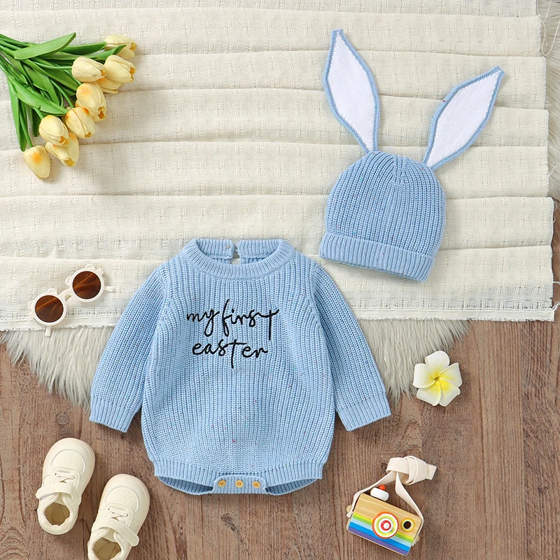 Newborn Baby Bodysuit Hat Knit Child Clothes Fashion Letter Cute Rabbit Ear Top Infant Boy Girl Jumpsuit Long Sleeve 2PCS Easter
Newborn Baby Bodysuit Hat Knit Child Clothes Fashion Letter Cute Rabbit Ear Top Infant Boy Girl Jumpsuit Long Sleeve 2PCS Easter