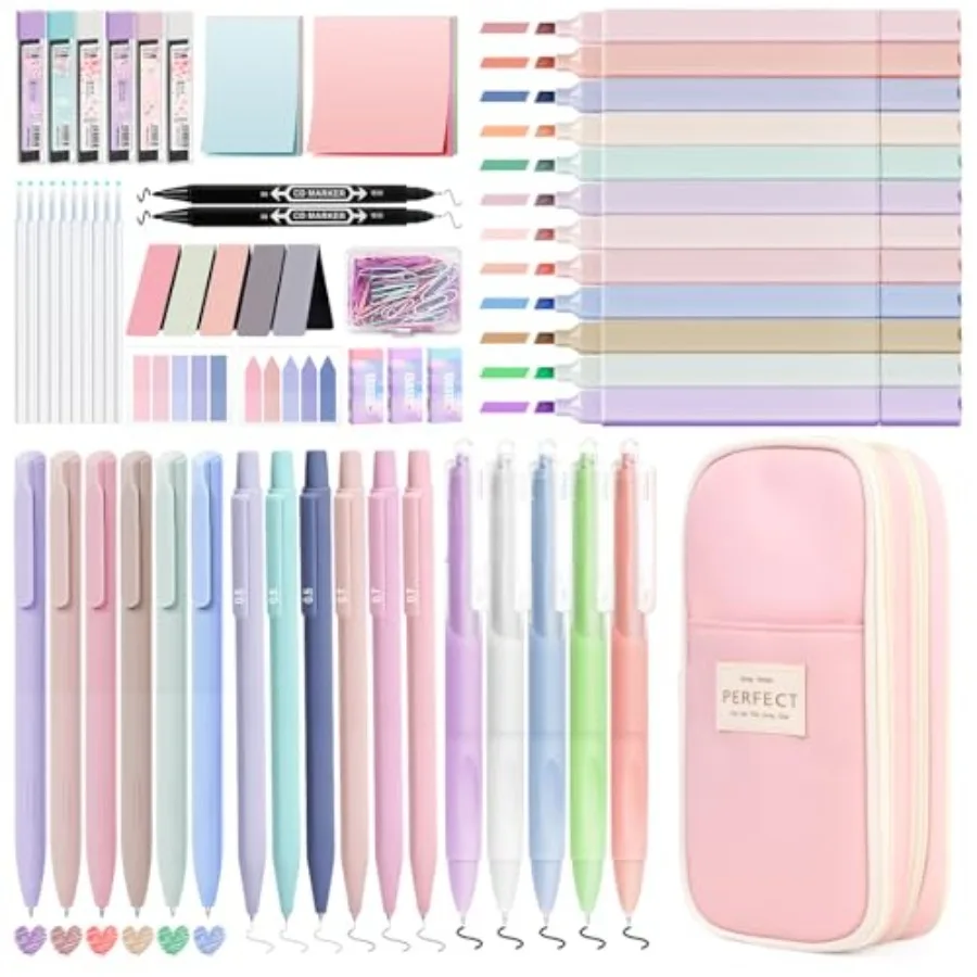 110 PCS Aesthetic School Supplies with Pen Case, 12 Pastel Highlighters, 5 Black Ink Gel Pens, 6 Mechanical Pencils 0.5 and 0.7
110 PCS Aesthetic School Supplies with Pen Case, 12 Pastel Highlighters, 5 Black Ink Gel Pens, 6 Mechanical Pencils 0.5 and 0.7