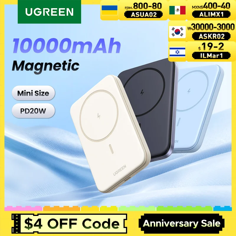 UGREEN PD20W 보조베터리 자기 10000mAh iPhone 15 Pro Max 16 Pro용 Magsafe용 휴대용 무선 고속 충전 보조베터리