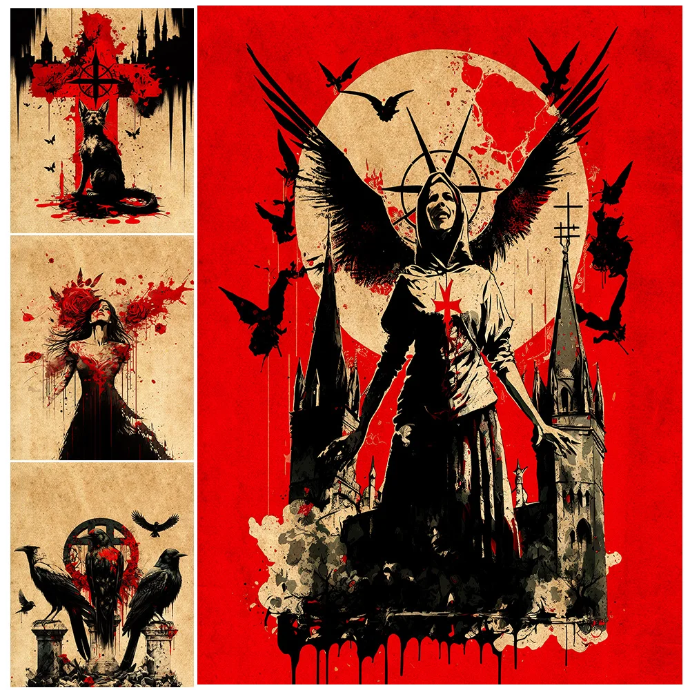 Hell Nuns,Witches,Black Cats,Crows Vintage Art Poster And Print Decor Creepy Demon Art Canvas Painting Wall Art Print Unframed
Hell Nuns,Witches,Black Cats,Crows Vintage Art Poster And Print Decor Creepy Demon Art Canvas Painting Wall Art Print Unframed