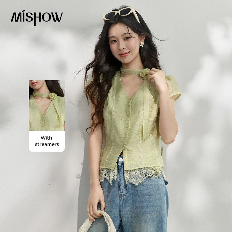 MISHOW French Flower Lace V-Neck Shirt 2026 Summer Solid Color Breathable Casual Texture Romantic Top with Ribbons MXF24X2623
MISHOW French Flower Lace V-Neck Shirt 2026 Summer Solid Color Breathable Casual Texture Romantic Top with Ribbons MXF24X2623