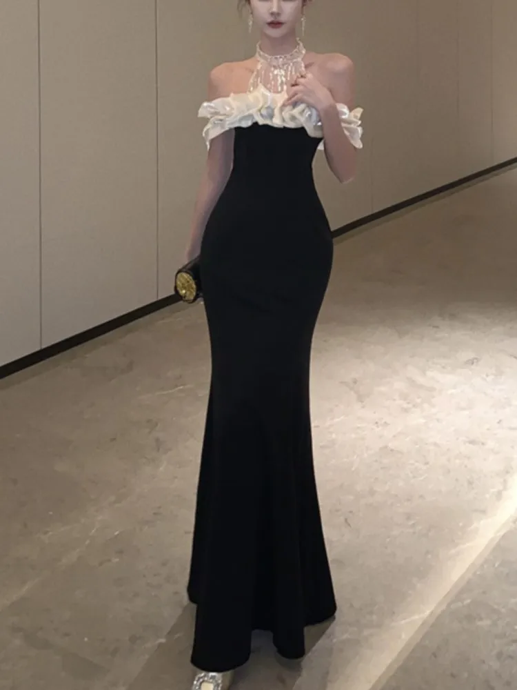Sexy Halter Womens Dresses Off Shoulder Mesh Patchwork Bodycon Evening Party Long Dress Elegant Gowns Slim Waist Vestidos Robe
Sexy Halter Womens Dresses Off Shoulder Mesh Patchwork Bodycon Evening Party Long Dress Elegant Gowns Slim Waist Vestidos Robe