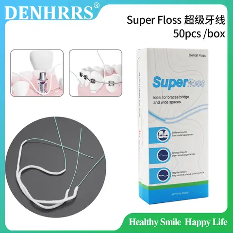 50 unids/caja enhebradores de hilo Dental para aparatos de ortodoncia puente implante aro roscado soportes limpieza Oral