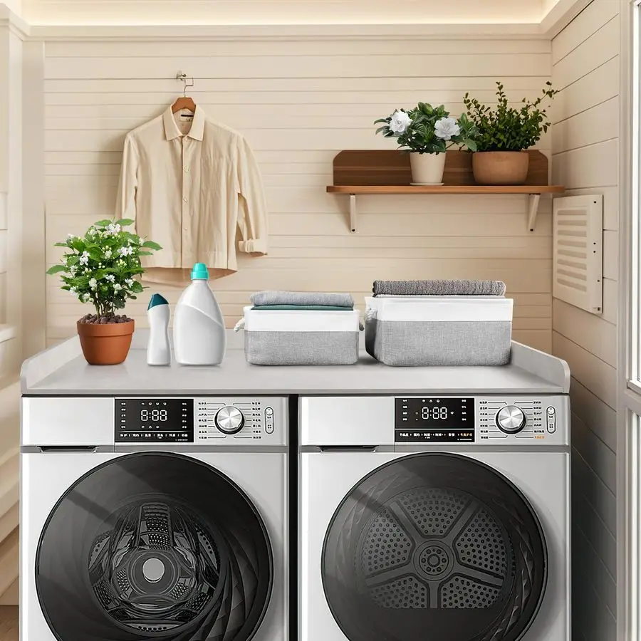 Столешница для сушильной машины с 2-мя корзинами для хранения, столешница для стиральной машины и сушильной машиной с нескользящими подушечками, направляющими для кромок для прачечной Sto
Столешница для сушильной машины с 2-мя корзинами для хранения, столешница для стиральной машины и сушильной машиной с нескользящими подушечками, направляющими для кромок для прачечной Sto