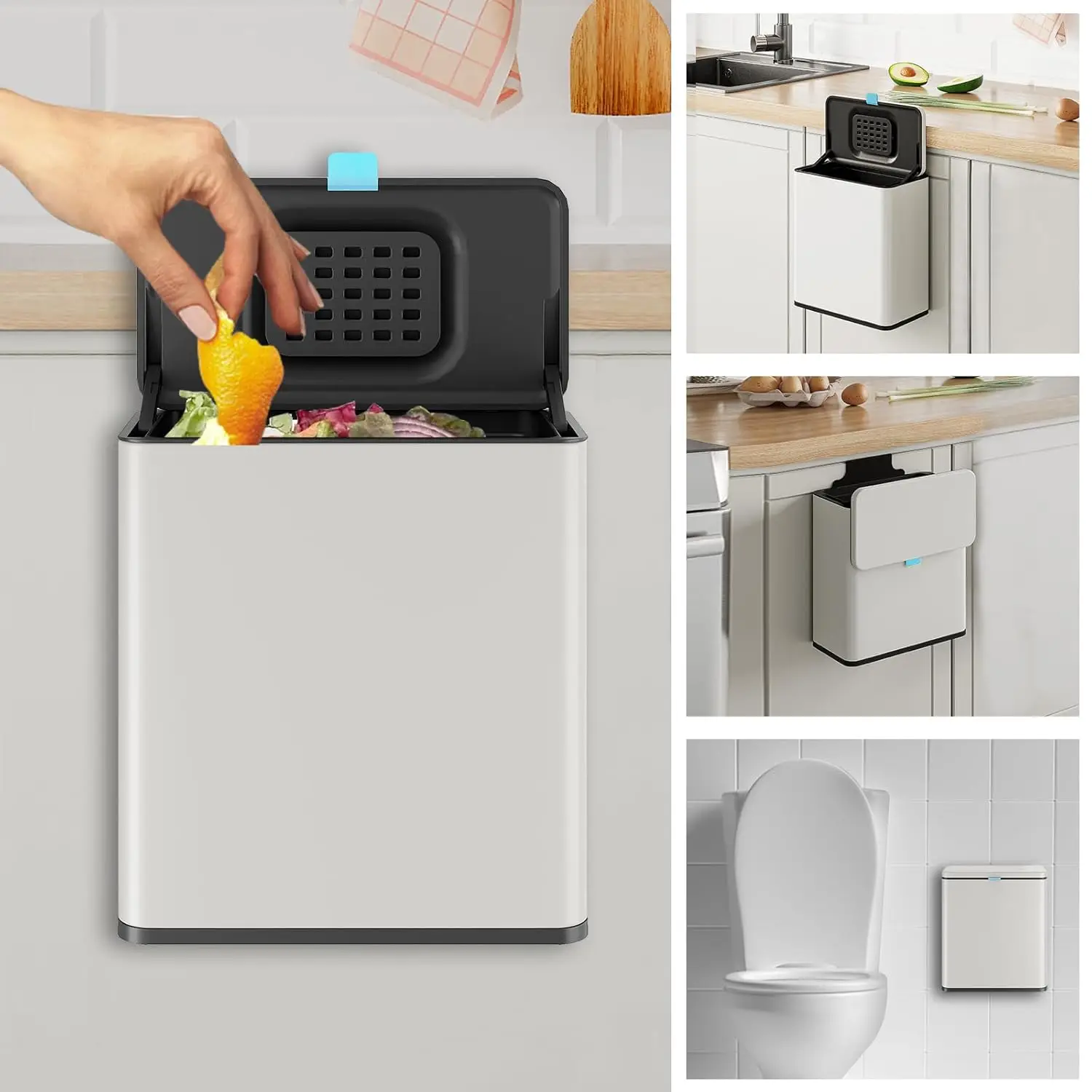 Stainless Steel Hanging Trash Can with Lid, 2 Gallon Kitchen Compost Bin for Counter or Wall Mount, White
Stainless Steel Hanging Trash Can with Lid, 2 Gallon Kitchen Compost Bin for Counter or Wall Mount, White