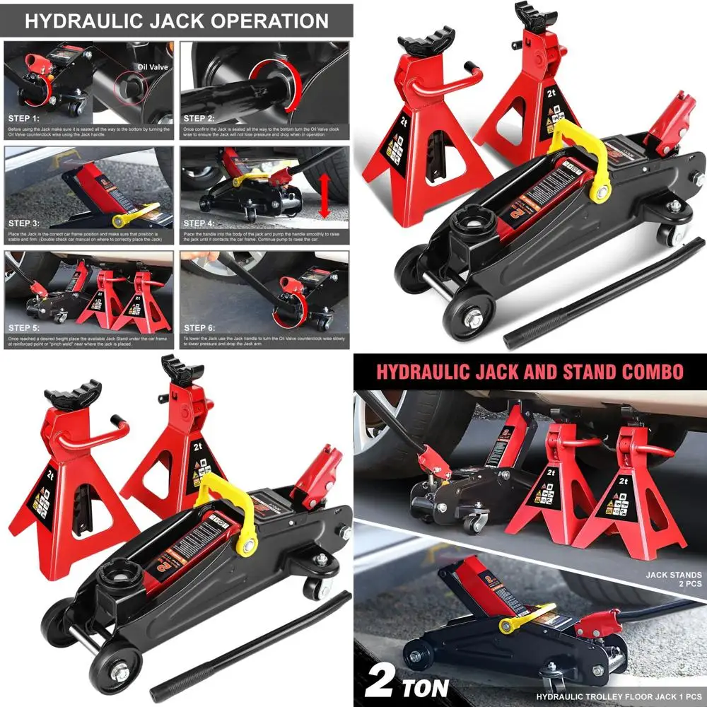 Compact 2-Ton Hydraulic Trolley and Floor Jack Set with 2 Ratchet Stands, Red
Compact 2-Ton Hydraulic Trolley and Floor Jack Set with 2 Ratchet Stands, Red