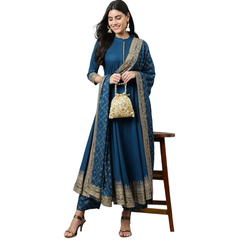 Indian Ethnic Wear Women Kurta Set Blue Printed Cotton Silk Suit Summer Traditional Salwar Kameez 3pcs Sets Breathable Outfit
Indian Ethnic Wear Women Kurta Set Blue Printed Cotton Silk Suit Summer Traditional Salwar Kameez 3pcs Sets Breathable Outfit