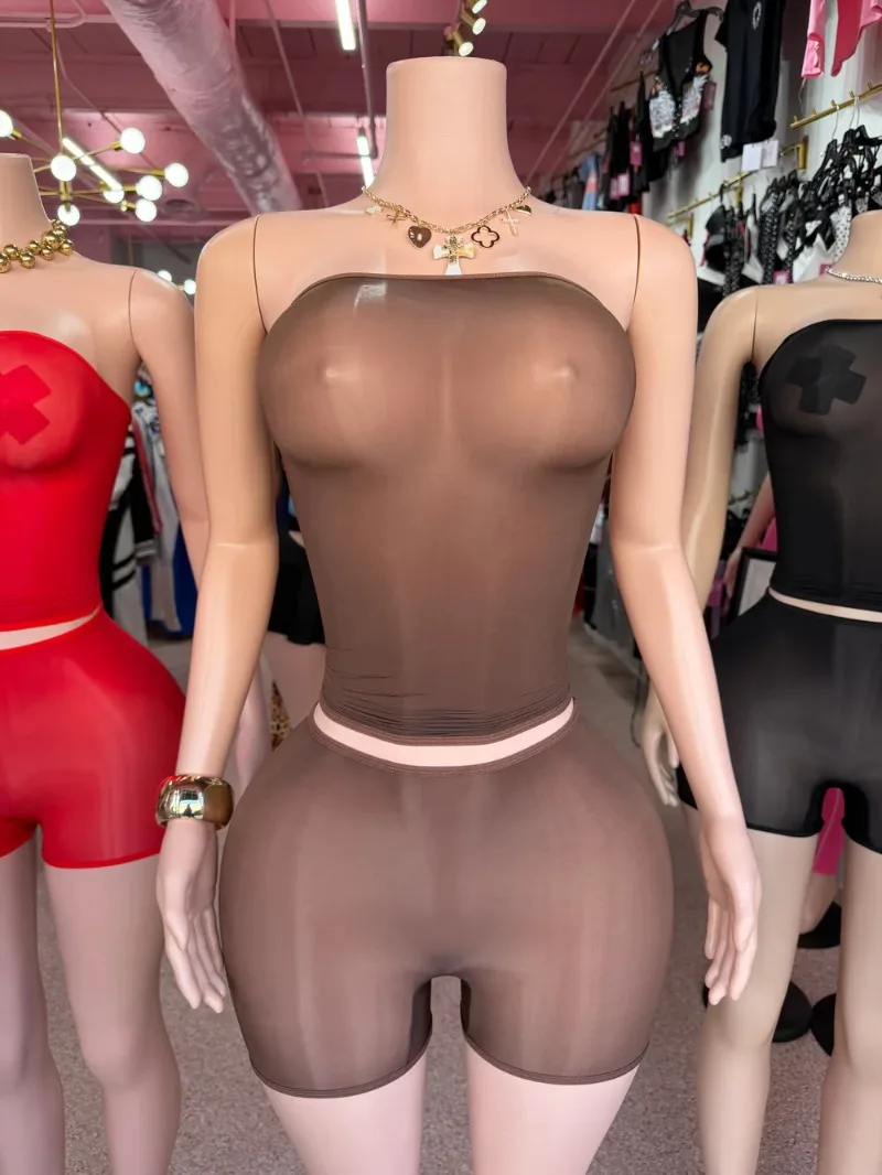 Oil Shiny See Through Mesh 2 Piece Set Women Strapless Tube Crop Top + Shorts Silky Glossy High Stretchy Seamless Clubwear Suits
Oil Shiny See Through Mesh 2 Piece Set Women Strapless Tube Crop Top + Shorts Silky Glossy High Stretchy Seamless Clubwear Suits