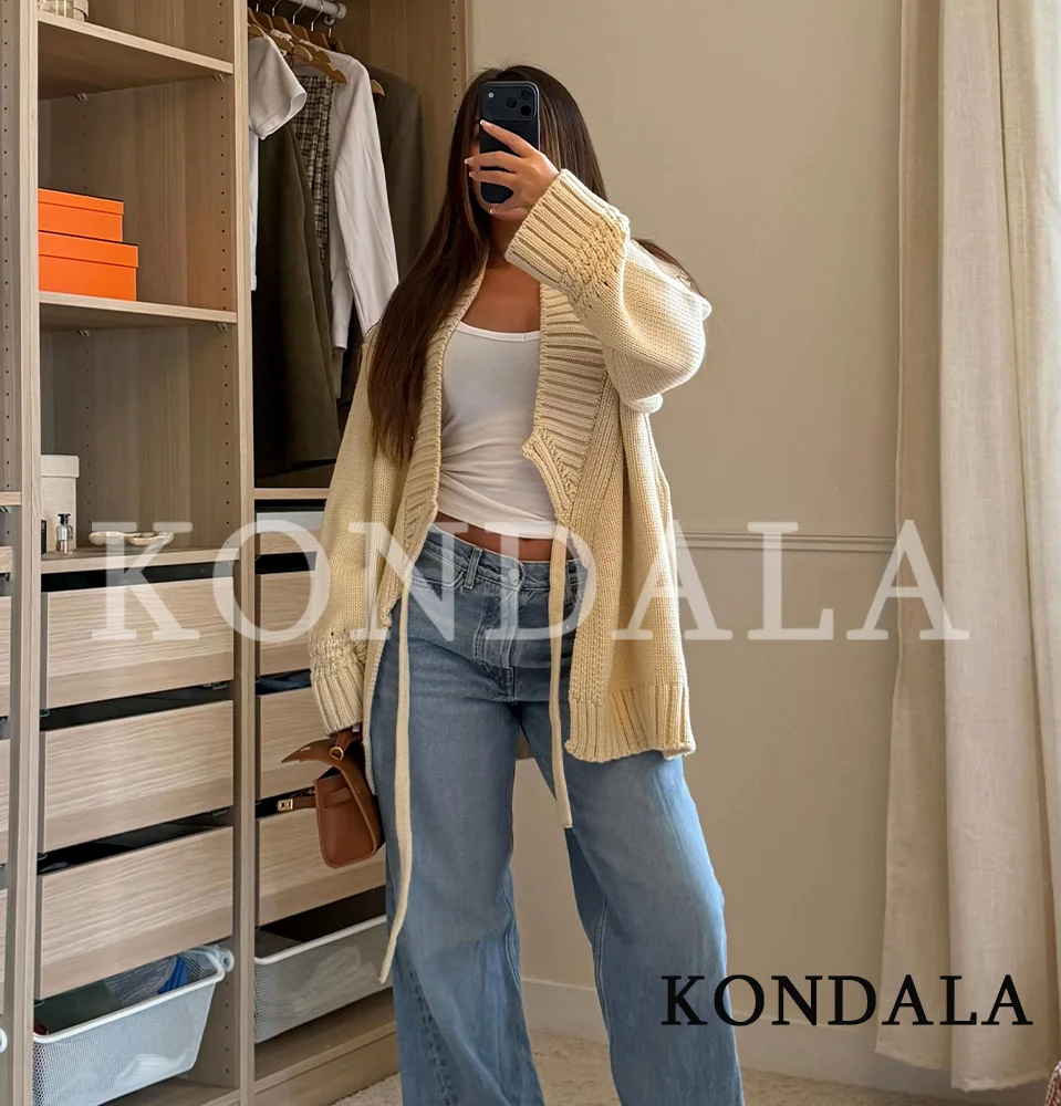 KONDALA Trendy Lace-up Knitted Coat Women's Elegant Casual Loose Cardigan Coat New 2026 Spring Fashion Female Homewear Jacket
KONDALA Trendy Lace-up Knitted Coat Women's Elegant Casual Loose Cardigan Coat New 2026 Spring Fashion Female Homewear Jacket