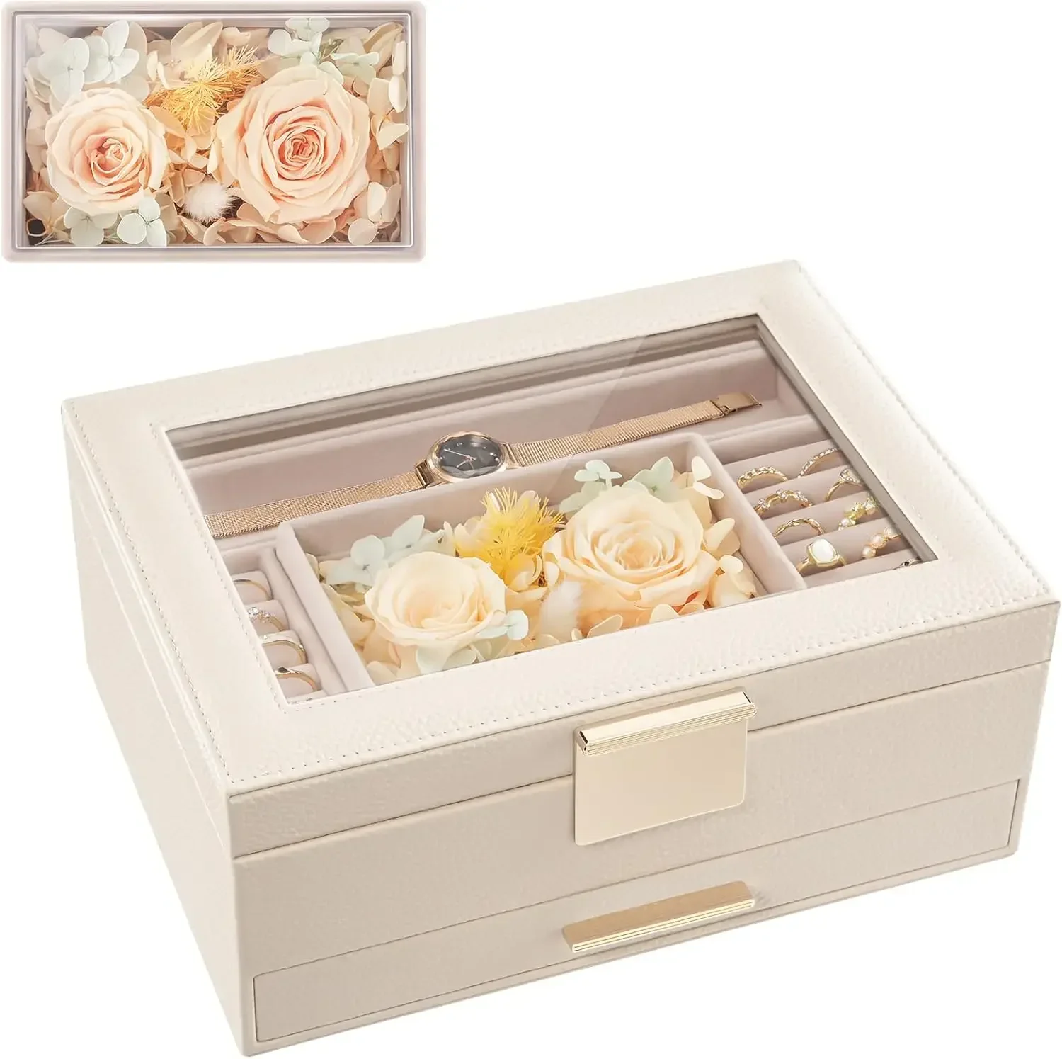 Органайзер для ювелирных изделий со стеклянной крышкой, 2-слойный футляр для шкатулки с выдвижным ящиком, подарок для женщин, мамы, жены, серьги, часы, кольцо, дисплей для хранения
Органайзер для ювелирных изделий со стеклянной крышкой, 2-слойный футляр для шкатулки с выдвижным ящиком, подарок для женщин, мамы, жены, серьги, часы, кольцо, дисплей для хранения
