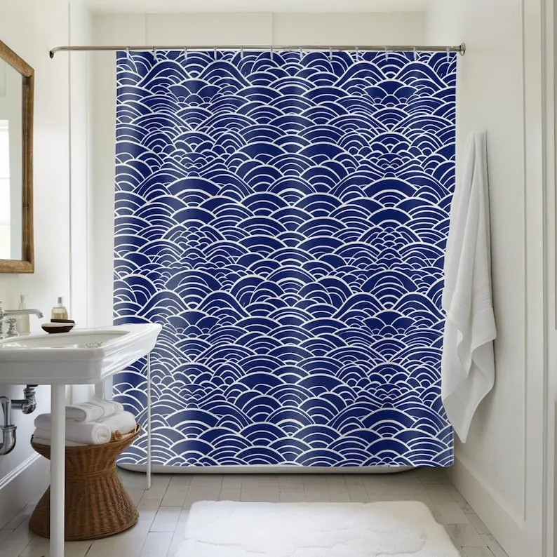 Indigo Seigaiha Shower Curtain: Japanese Wave Pattern Bathroom Decor
Indigo Seigaiha Shower Curtain: Japanese Wave Pattern Bathroom Decor