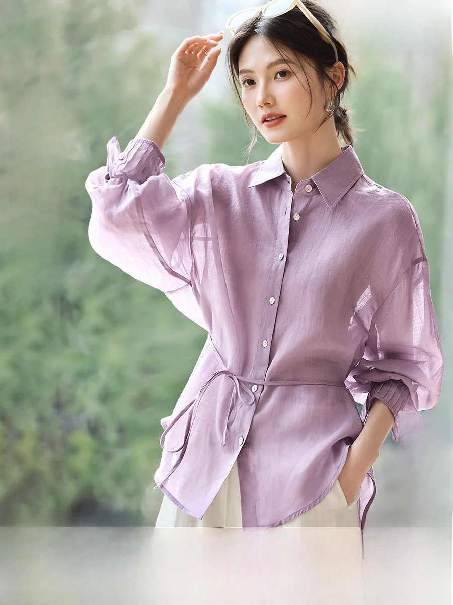 XWI Simple Linen Shirt Coat Women's Spring Summer Belted Waist Soft Purple Gentlewoman Commute Style Long Sleeve Regular Fit
XWI Simple Linen Shirt Coat Women's Spring Summer Belted Waist Soft Purple Gentlewoman Commute Style Long Sleeve Regular Fit