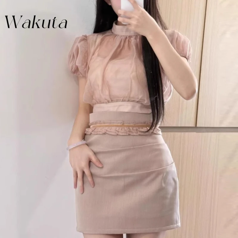 WAKUTA French Lady Lantern Sleeve Tops Silk Feel Micro Translucent Orchid Gauze Asymmetrical Design Pleated Skirt Women Summer
WAKUTA French Lady Lantern Sleeve Tops Silk Feel Micro Translucent Orchid Gauze Asymmetrical Design Pleated Skirt Women Summer