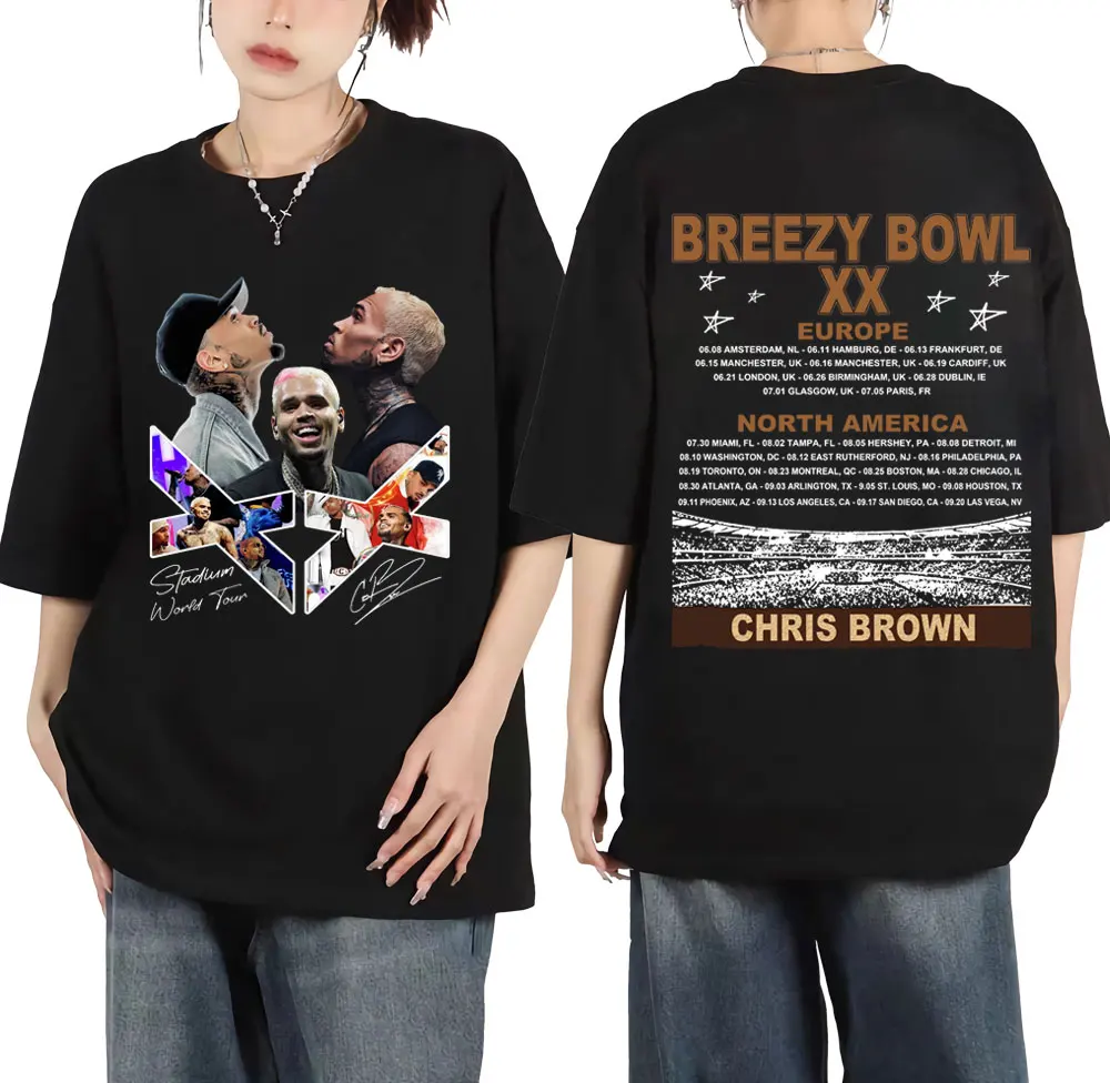 Rapper Chris Brown Breezy Bowl XX Tour 2025 Merch T Shirts Fashion Hip Hop Vintage T-shirt Men Women Oversized Cotton T-shirts
Rapper Chris Brown Breezy Bowl XX Tour 2025 Merch T Shirts Fashion Hip Hop Vintage T-shirt Men Women Oversized Cotton T-shirts