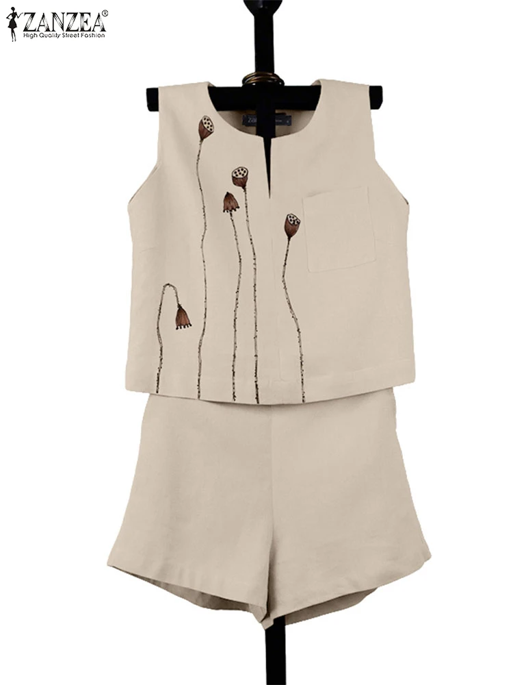 ZANZEA Women Short Sets Sleeveless Printed Tops Elastic Waist Shorts 2025 Casual Loose Pockets Vintage Summer Matching Sets
ZANZEA Women Short Sets Sleeveless Printed Tops Elastic Waist Shorts 2025 Casual Loose Pockets Vintage Summer Matching Sets