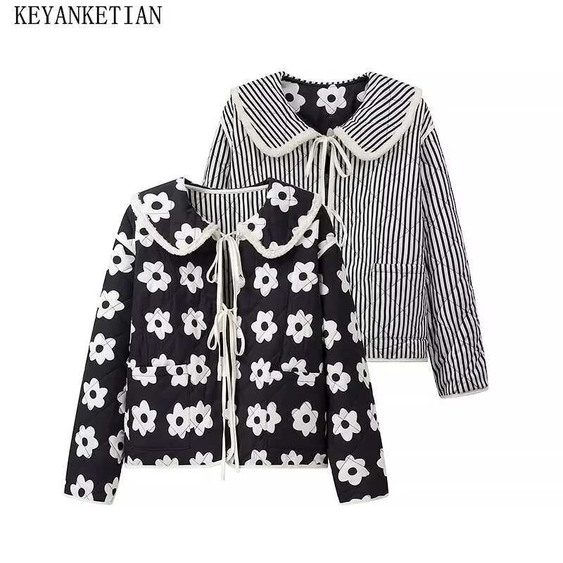 KEYANKETIAN 2024 Autumn/Winter New Women's Reversible Print Coat Bow Lace Up Doll collar Loose Short Quilted Outwear Jacket Top
KEYANKETIAN 2024 Autumn/Winter New Women's Reversible Print Coat Bow Lace Up Doll collar Loose Short Quilted Outwear Jacket Top