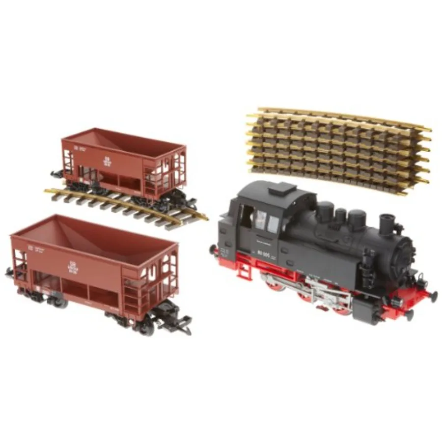 G Scale model trains for outdoor use, metal and plastic construction, gray and red color, includes power supply and track for i
G Scale model trains for outdoor use, metal and plastic construction, gray and red color, includes power supply and track for i