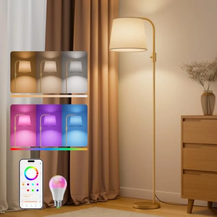 Arc Floor Lamp for Living Room with Smart RGBCW Color Changing Bulbs Dimmable, Stand lamp Compatible with Alexa, Siri, Google V
Arc Floor Lamp for Living Room with Smart RGBCW Color Changing Bulbs Dimmable, Stand lamp Compatible with Alexa, Siri, Google V