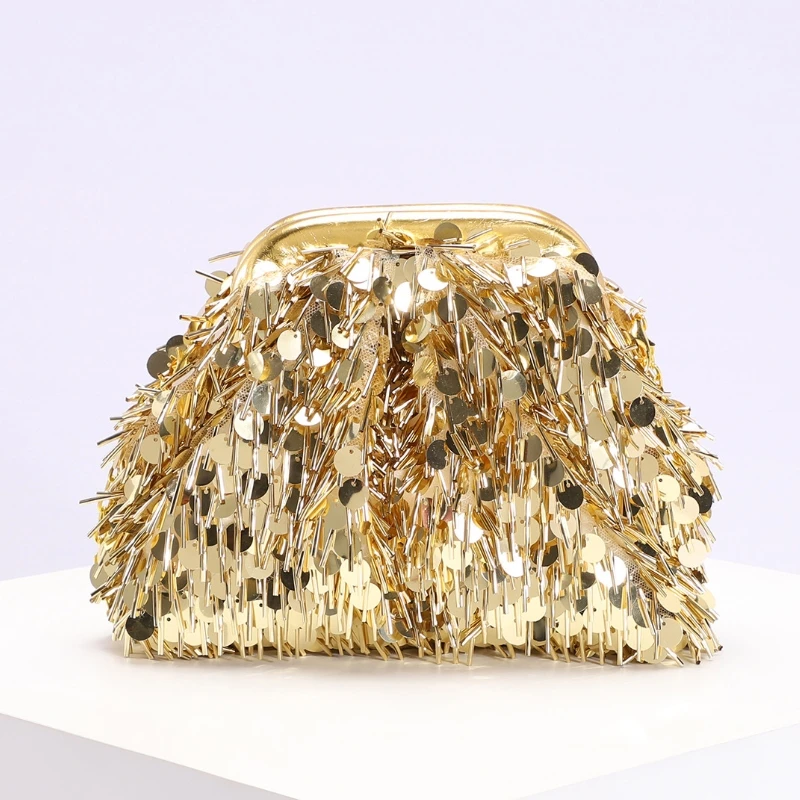 New Trendy Women's Golden Sequin Clutch Bag Fashion Sequin Beaded Banquet Chain Crossbody Bag for Nightclub Wedding Prom Dresses
New Trendy Women's Golden Sequin Clutch Bag Fashion Sequin Beaded Banquet Chain Crossbody Bag for Nightclub Wedding Prom Dresses