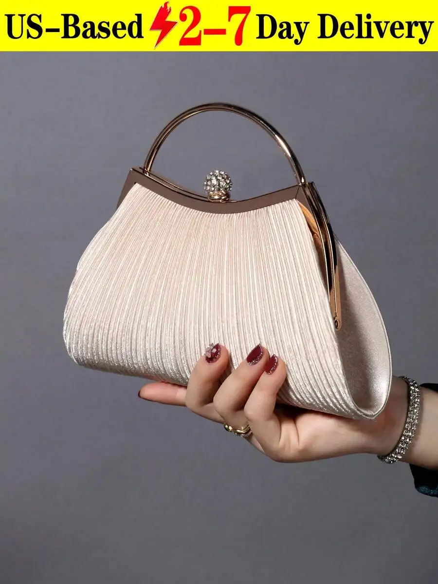 Chic Pleated Evening Clutch With Crystal Top Handle For Bridal Party And Formal Events
Chic Pleated Evening Clutch With Crystal Top Handle For Bridal Party And Formal Events