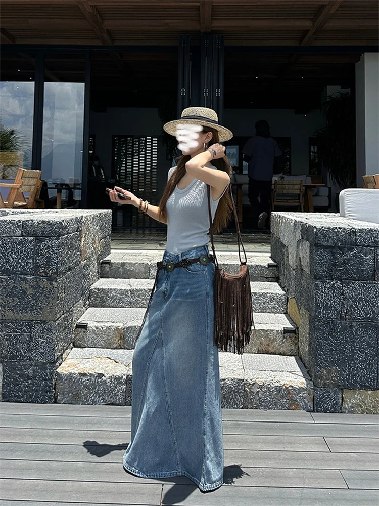 Retro Washed Blue Denim A-Line Skirt Women's Spring Autumn New Model Asymmetrical Waist Design Back Split Long Skirt
Retro Washed Blue Denim A-Line Skirt Women's Spring Autumn New Model Asymmetrical Waist Design Back Split Long Skirt