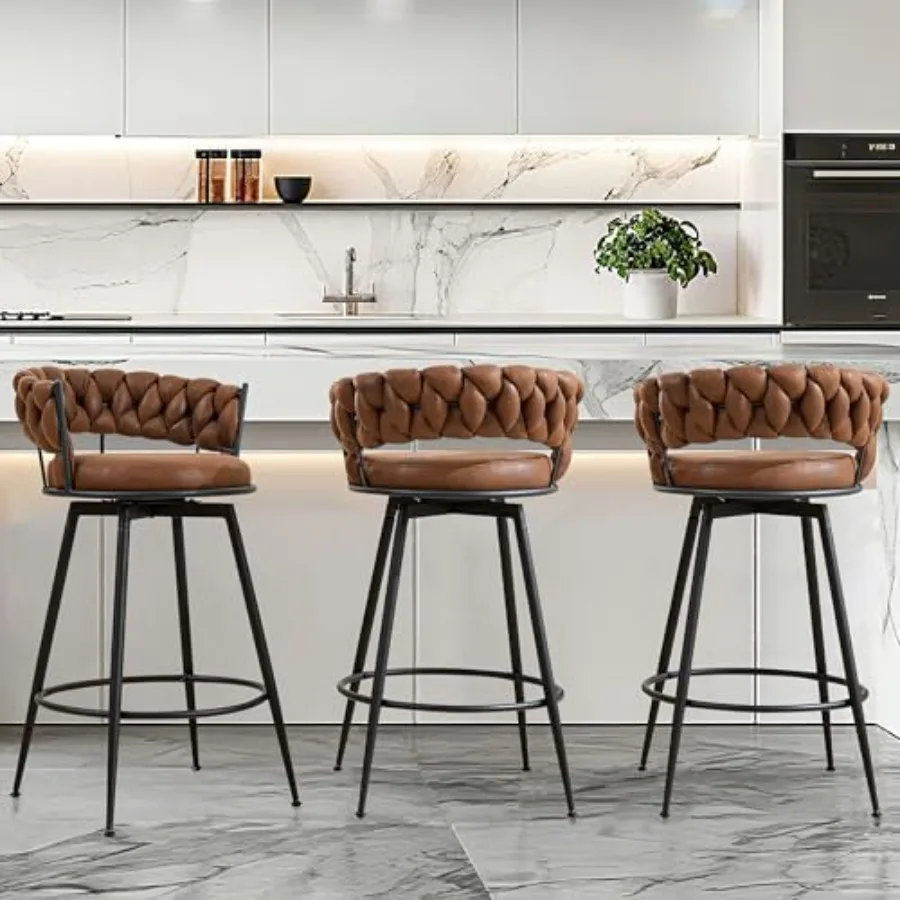 Bar Stools Set of 3, 28 Inch Counter Height Bar Stool with Metal Legs, 360° Swivel Barstools with Woven Back, Upholstered Suede
Bar Stools Set of 3, 28 Inch Counter Height Bar Stool with Metal Legs, 360° Swivel Barstools with Woven Back, Upholstered Suede