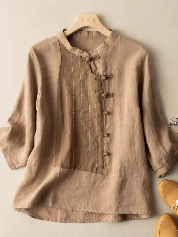 Женская блузка в китайском стиле с застежкой, из хлопка и льна, приталенного кроя, с длинным рукавом, воротником-стойкой, из тонкой полипропиленовой ткани
Женская блузка в китайском стиле с застежкой, из хлопка и льна, приталенного кроя, с длинным рукавом, воротником-стойкой, из тонкой полипропиленовой ткани