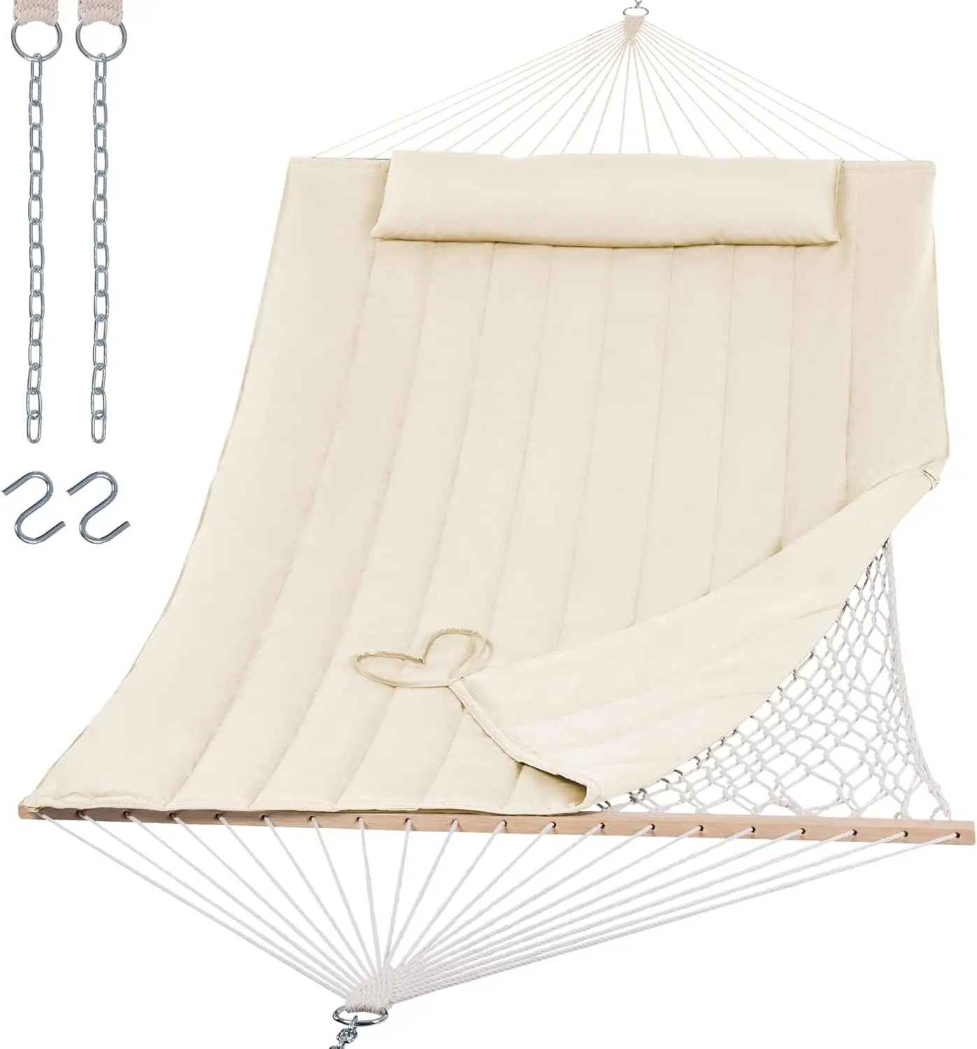 2 Person Hammo With Hardwood Spreader Bar, Outdoor Rope Hammo With Polyester Pad, 475 Lbs Acity, Beige
2 Person Hammo With Hardwood Spreader Bar, Outdoor Rope Hammo With Polyester Pad, 475 Lbs Acity, Beige